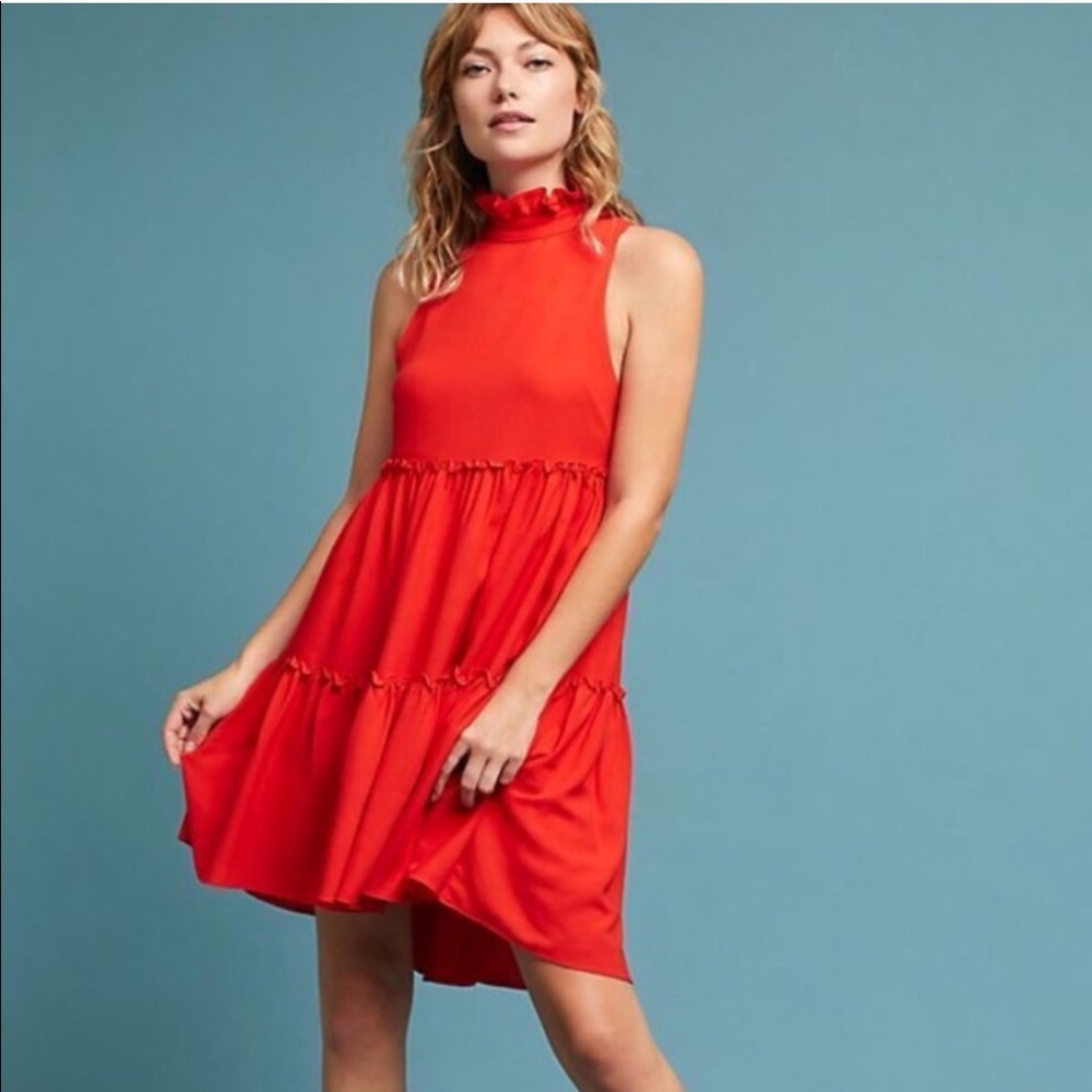 Anthropology Red dress with ruffle detail